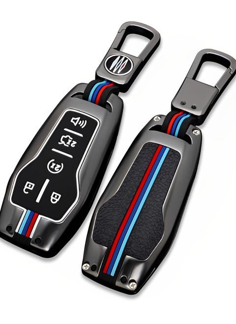 for Ford Key Fob Cover Case, Premium Soft Full Protection Key Case Shellm, Metal Shell Car Smart Key Holder Keychain Compatible for Mustang Explorer Fusion F150 Edge Lincoln MKZ MKC (FDE-Gray)