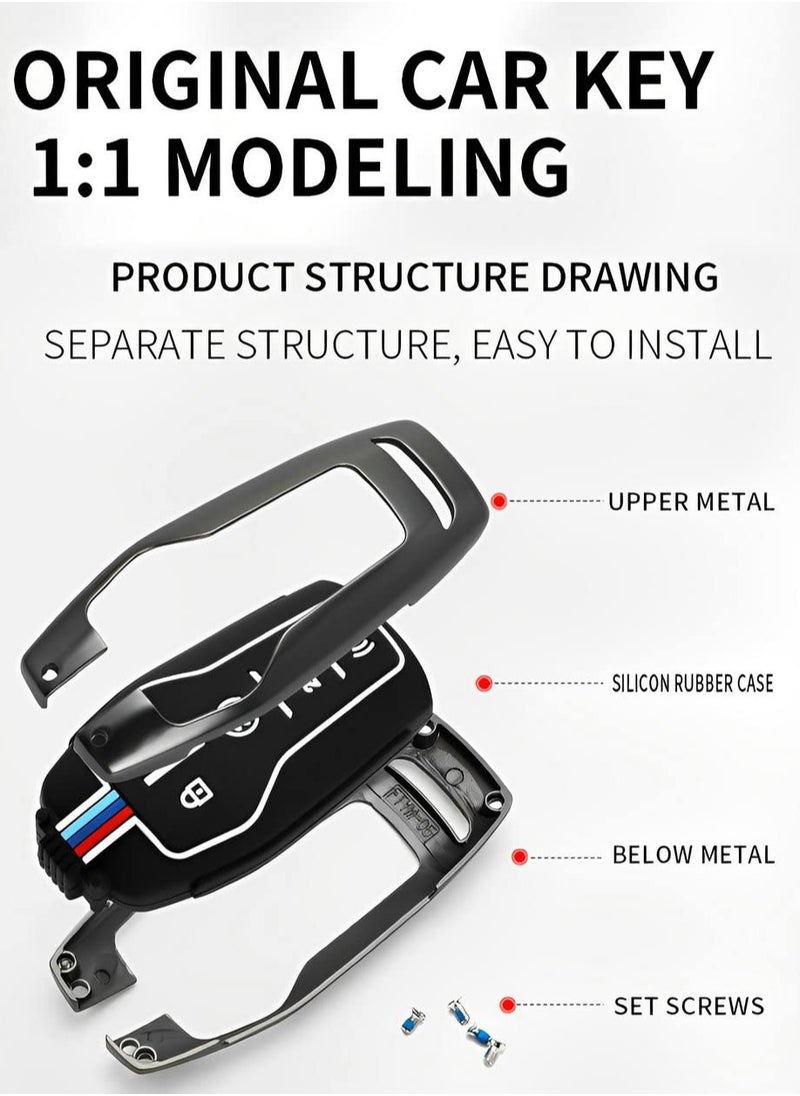 for Ford Key Fob Cover Case, Premium Soft Full Protection Key Case Shellm, Metal Shell Car Smart Key Holder Keychain Compatible for Mustang Explorer Fusion F150 Edge Lincoln MKZ MKC (FDE-Gray)
