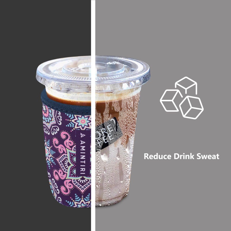 Amintiri 3 Pack Reusable Sleeve for Iced Coffee Cup  Coffee Neoprene Sleeve for Iced&Hot Drinks  Coffee Sleeve Compatible with Starbucks  Dunkin Coffee Cup. (Brust Flower) - Image 3