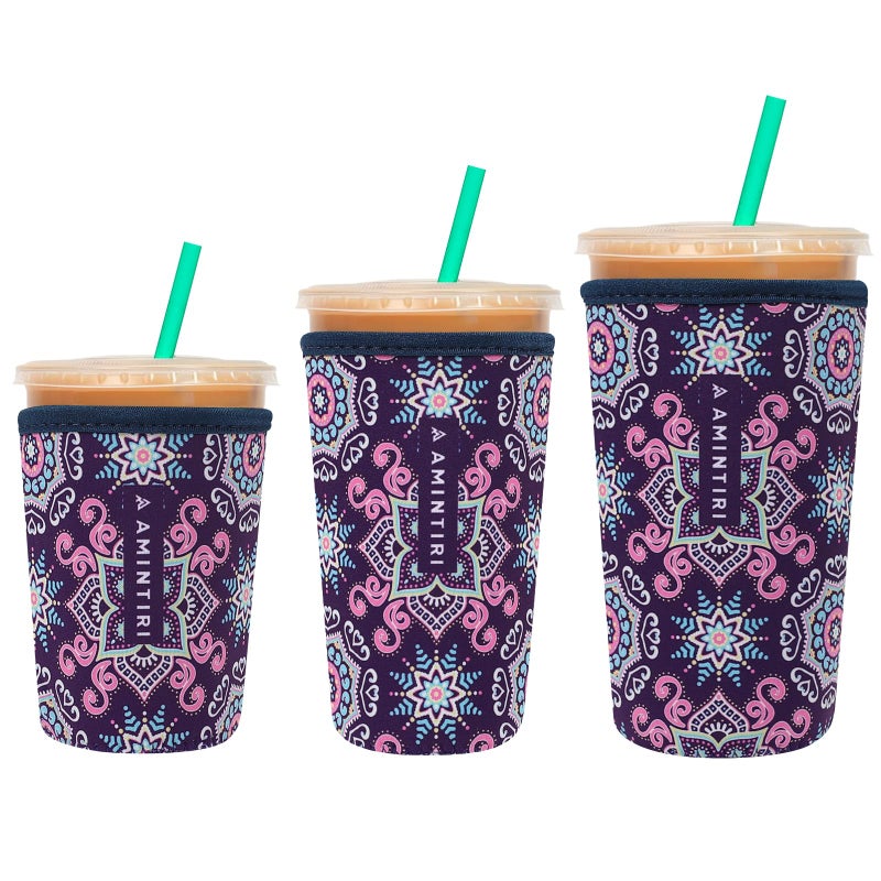Amintiri 3 Pack Reusable Sleeve for Iced Coffee Cup  Coffee Neoprene Sleeve for Iced&Hot Drinks  Coffee Sleeve Compatible with Starbucks  Dunkin Coffee Cup. (Brust Flower) - Image 1