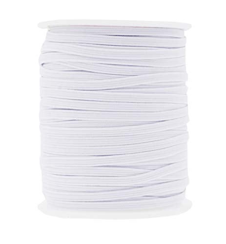 Mandala Crafts 3mm 50 Yds Roll of White Elastic Bands for Sewing - 1/8 Flat Elastics Cord - 1 8 Inch Braided Stretch Straps for Crafting - Image 1