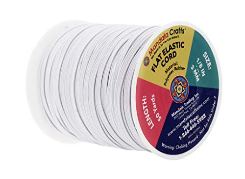 Mandala Crafts 3mm 50 Yds Roll of White Elastic Bands for Sewing - 1/8 Flat Elastics Cord - 1 8 Inch Braided Stretch Straps for Crafting - Image 2