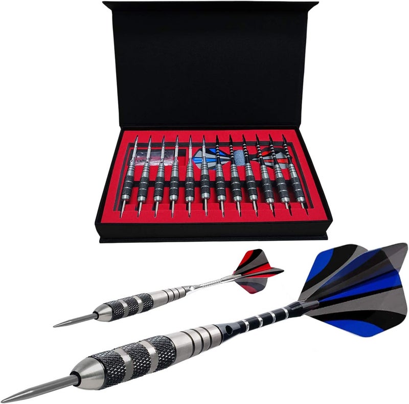 Wsdart ADKX Steel Tip Darts 12 Pack Set with Nonslip Iron Barrel Aluminum Dart Shafts and Flights + Darts Sharpener + an Gift Box - Image 1