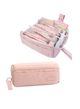 Big Capacity Large Pencil Case School Students Pen Pouch Stationery Bag With 8 Slots Pink