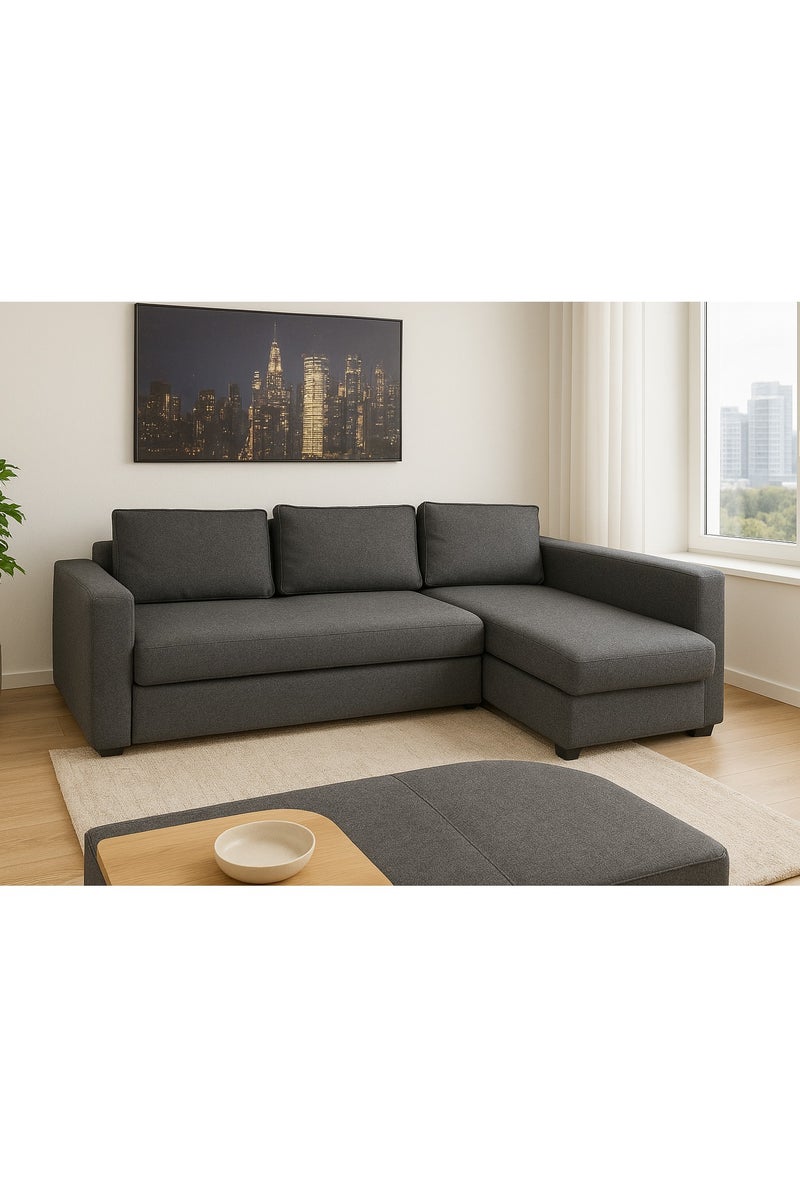 KARNAK Modern L-Shape Sofa Bed with Storage – Convertible Pull-Out Sleeper Couch with Chaise Lounge – Space-Saving Design, Dark Grey Fabric Upholstery - Image 3