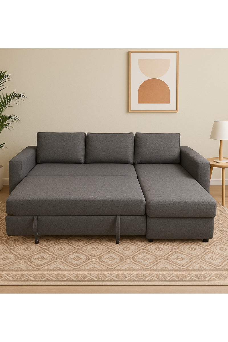 KARNAK Modern L-Shape Sofa Bed with Storage – Convertible Pull-Out Sleeper Couch with Chaise Lounge – Space-Saving Design, Dark Grey Fabric Upholstery - Image 2