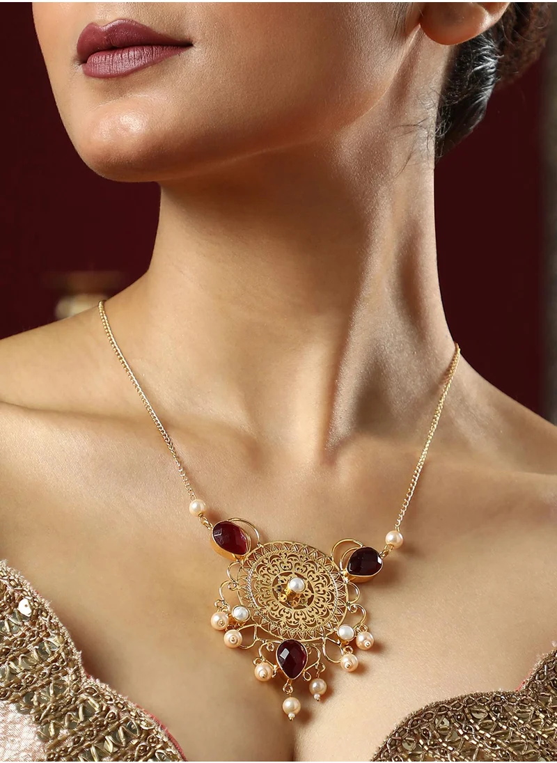 SOHI The Amani Ruby Studded & Beaded Long Necklace