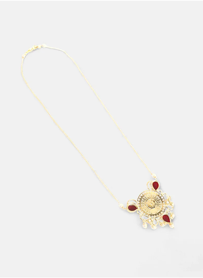 SOHI The Amani Ruby Studded & Beaded Long Necklace