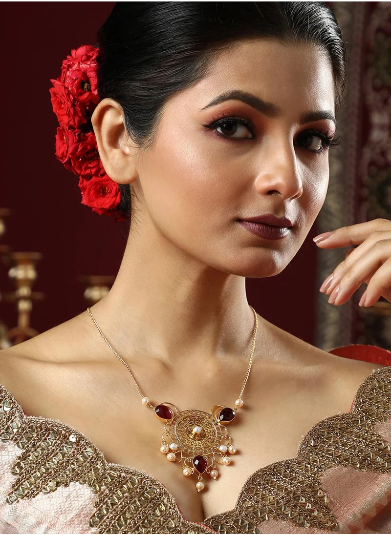 SOHI The Amani Ruby Studded & Beaded Long Necklace