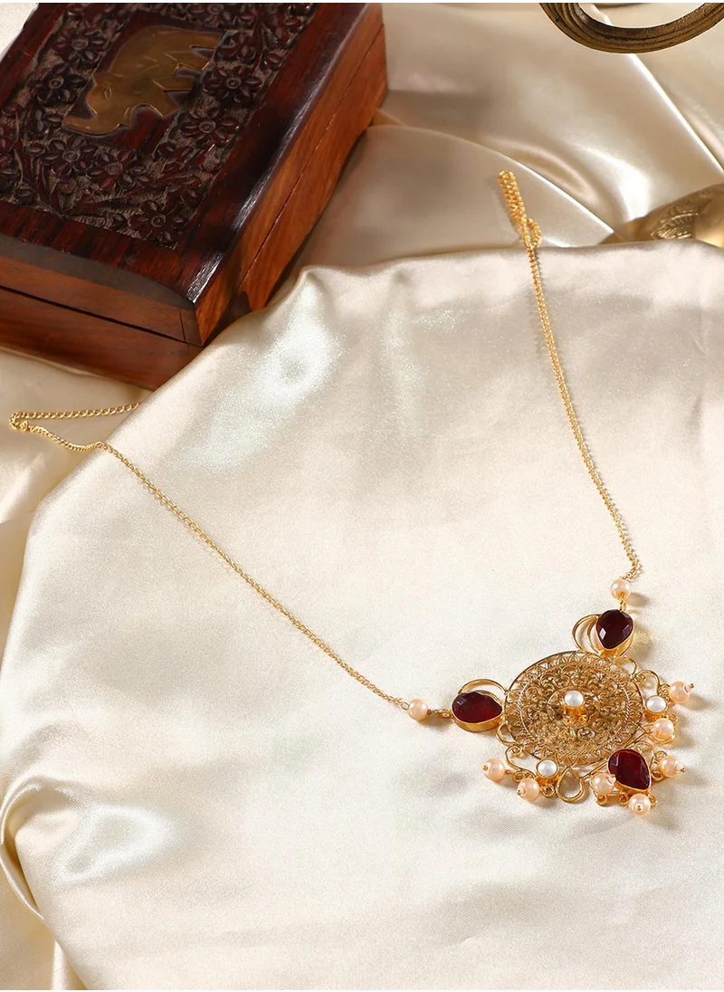SOHI The Amani Ruby Studded & Beaded Long Necklace