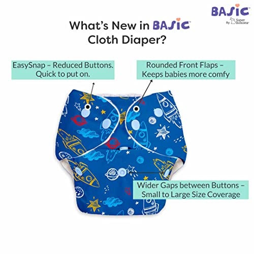SuperBottoms BASIC™ Cloth Diaper for 3m-3y babies (Spaces) + 1 Foldable Quick Dry Pads | Washable & Reusable Diapers | Quick Absorption, Lasts 3+ hrs | Leakproof Day Diaper | 0 chemicals - Image 2