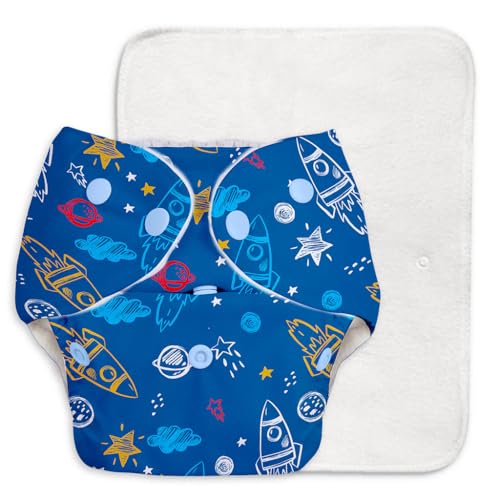 SuperBottoms BASIC™ Cloth Diaper for 3m-3y babies (Spaces) + 1 Foldable Quick Dry Pads | Washable & Reusable Diapers | Quick Absorption, Lasts 3+ hrs | Leakproof Day Diaper | 0 chemicals - Image 1