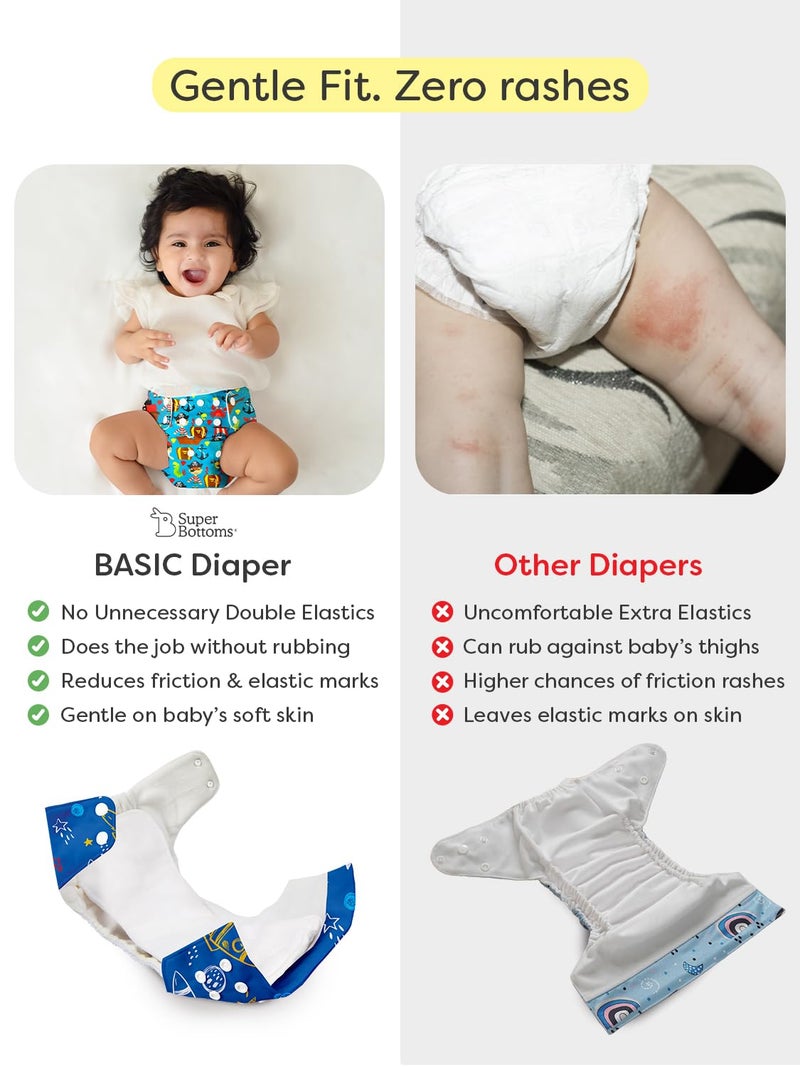 SuperBottoms BASIC™ Cloth Diaper for 3m-3y babies (Spaces) + 1 Foldable Quick Dry Pads | Washable & Reusable Diapers | Quick Absorption, Lasts 3+ hrs | Leakproof Day Diaper | 0 chemicals - Image 4