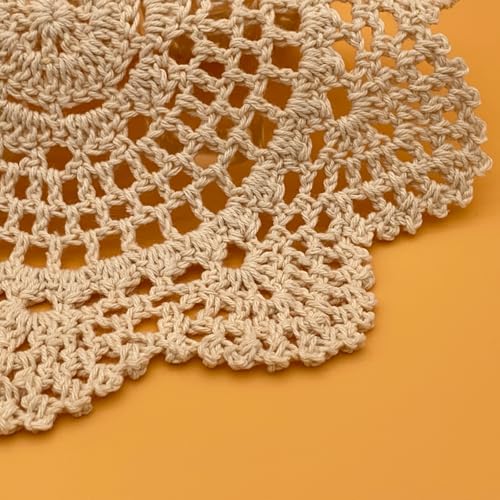 HaoTuJoho 5 Piece 7 to 14 Inch Handmade Crochet Cotton Lace Doilies for Table, Beige - Image 4