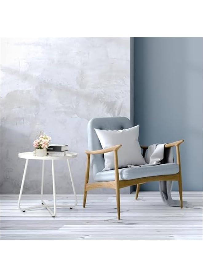 هوكور طاولات جانبية خارجية من تراسل، طاولة جانبية من الستيل المقاوم للعوامل الجوية، طاولة جانبية صغيرة مستديرة للاماكن الخارجية، طاولة جانبية معدنية للفناء والشرفة والحديقة وجانب السرير (ابيض)، ستانلس ستي - Image 5