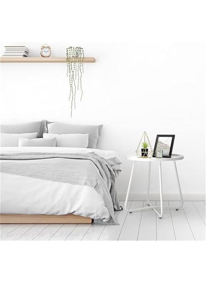 هوكور طاولات جانبية خارجية من تراسل، طاولة جانبية من الستيل المقاوم للعوامل الجوية، طاولة جانبية صغيرة مستديرة للاماكن الخارجية، طاولة جانبية معدنية للفناء والشرفة والحديقة وجانب السرير (ابيض)، ستانلس ستي - Image 4