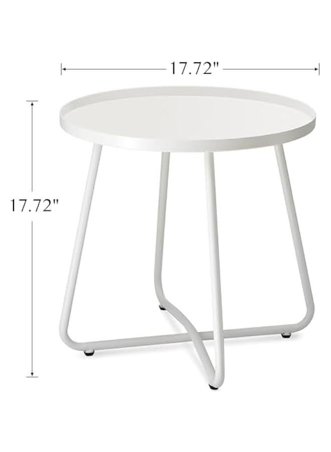 هوكور طاولات جانبية خارجية من تراسل، طاولة جانبية من الستيل المقاوم للعوامل الجوية، طاولة جانبية صغيرة مستديرة للاماكن الخارجية، طاولة جانبية معدنية للفناء والشرفة والحديقة وجانب السرير (ابيض)، ستانلس ستي - Image 3