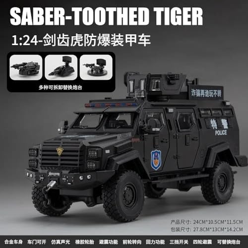 FEXXA Scale Exclusive Alloy Metal Pull Back Die-cast Car Model with Sound Light Mini Auto Toy for Kids Metal Model Toy Car with Sound and Light (1.24 Scale Saber Toothed Tiger -Black) - Image 4