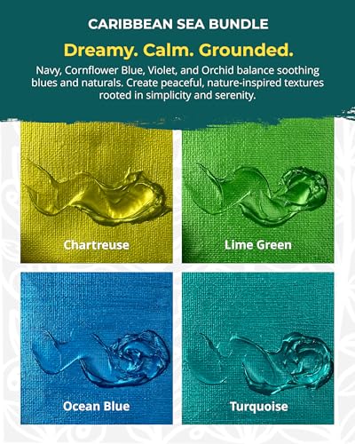The Crafter's Workshop Stencil Butter - Caribbean Sea Acrylic Paint Set - Boutique Metallic Texture Paste for Art, Canvas, Journals, & Cards - 4 x 2oz Jars - Image 2