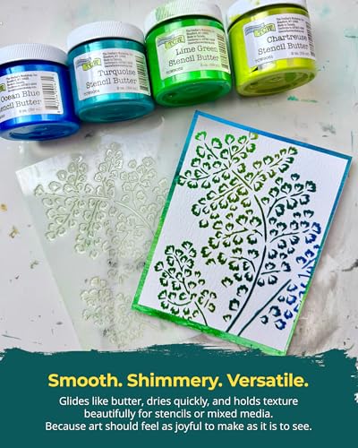 The Crafter's Workshop Stencil Butter - Caribbean Sea Acrylic Paint Set - Boutique Metallic Texture Paste for Art, Canvas, Journals, & Cards - 4 x 2oz Jars - Image 3