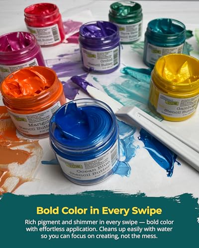 The Crafter's Workshop Stencil Butter - Caribbean Sea Acrylic Paint Set - Boutique Metallic Texture Paste for Art, Canvas, Journals, & Cards - 4 x 2oz Jars - Image 5