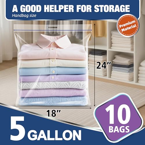 LVYSHOW 5 Gallon Extra Large Zipper Bag, 18” x 24” Clear Plastic Storage Bag with Handle for Clothes, Moving, Travel, 2mil Thick, 10pcs - Image 2