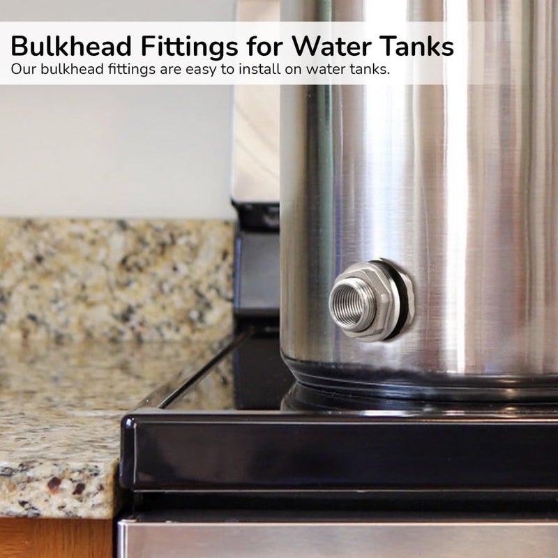Bulkhead Water Tank Connectors, 2-Pack Stainless Steel Fittings For Aquariums, Rain Barrels, And, - Image 2