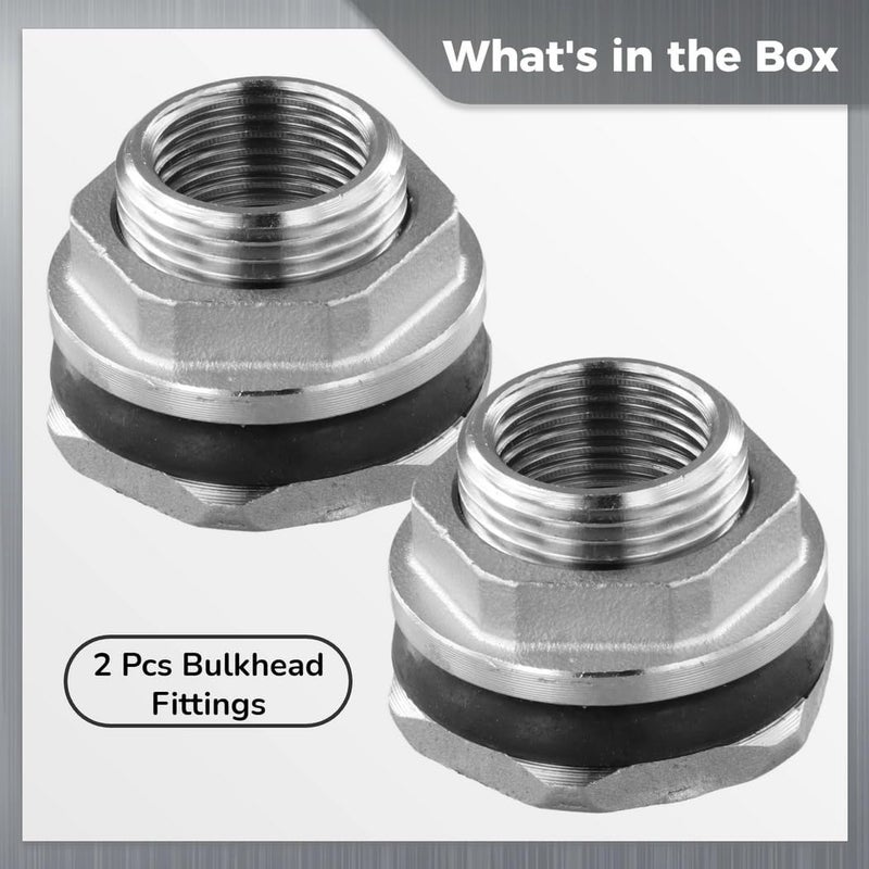 Bulkhead Water Tank Connectors, 2-Pack Stainless Steel Fittings For Aquariums, Rain Barrels, And, - Image 4