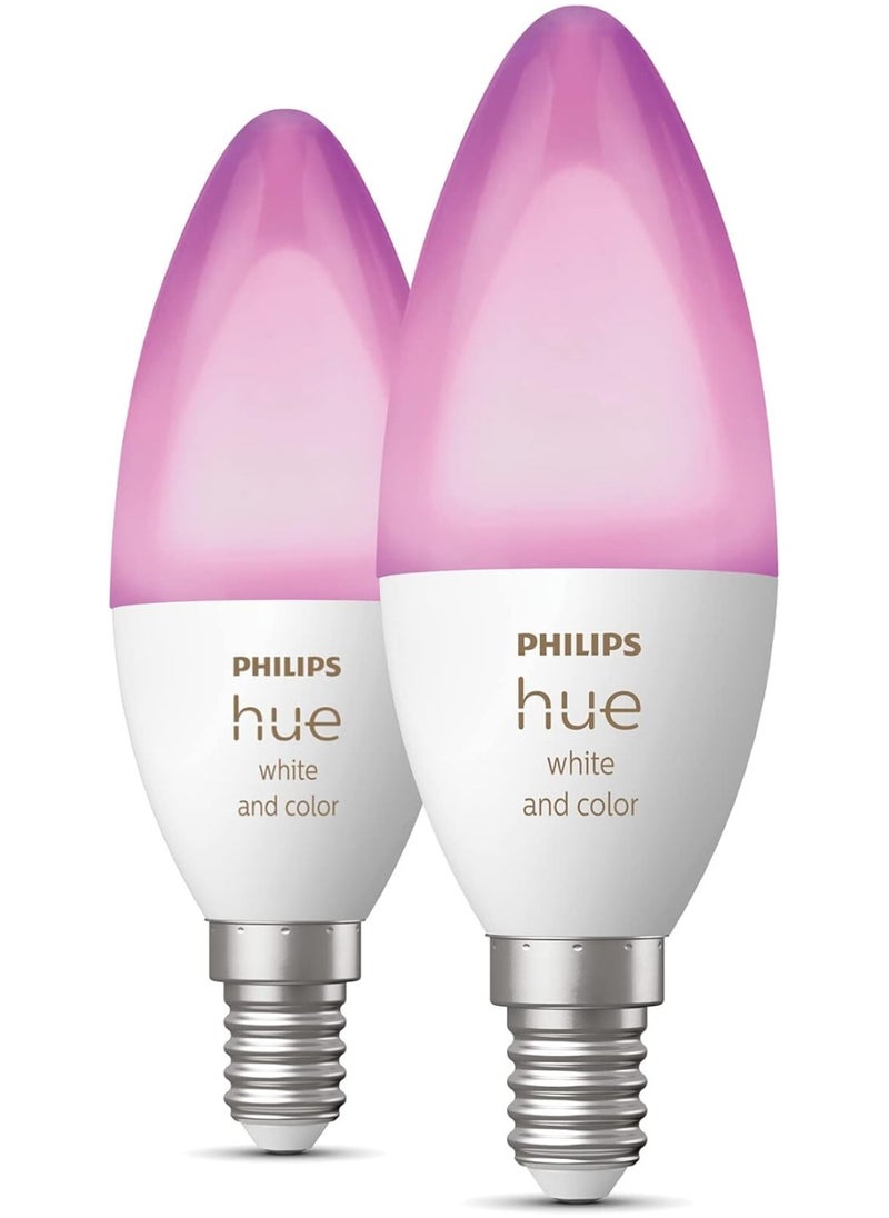 Philips - Philips Hue Twin Pack White and Color Ambiance Candle Led Smart Bulb [E14 Edison Screw] With Bluetooth And Works with Alexa And Google Assistant And Apple Homekit  2 Pack - Image 1
