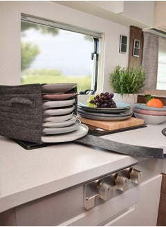 Momozone Felt Plate Storage Container for Caravan Camping Cutlery Ctorage Bag for 8 Plates Camping Cutlery Storage Felt Bag RV Cabinet Storage Kitchen Accessories Reduce Noise Protect Plates  - Image 3