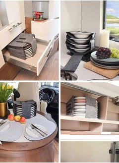 Momozone Felt Plate Storage Container for Caravan Camping Cutlery Ctorage Bag for 8 Plates Camping Cutlery Storage Felt Bag RV Cabinet Storage Kitchen Accessories Reduce Noise Protect Plates  - Image 5