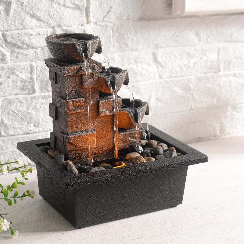 GOSSI Home DÃ©cor Imitation 3-Tier Stone Wall Tabletop Fountain Many Natural River Rock Office Relaxing Desktop Zen Waterfall Meditation Tabletop Fountain LED Lights Fountain Christmas Decorations - Image 2