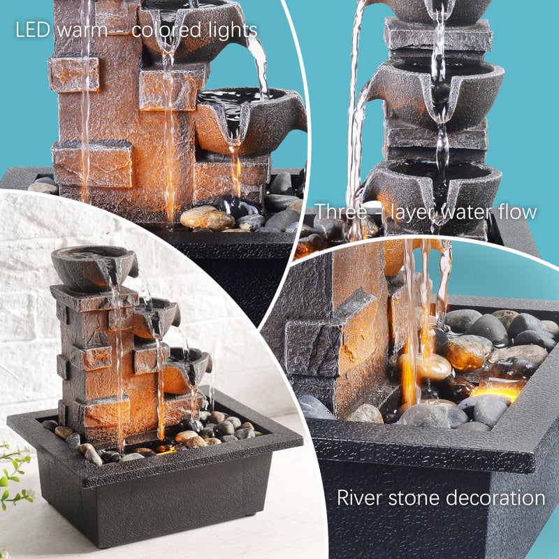 GOSSI Home DÃ©cor Imitation 3-Tier Stone Wall Tabletop Fountain Many Natural River Rock Office Relaxing Desktop Zen Waterfall Meditation Tabletop Fountain LED Lights Fountain Christmas Decorations - Image 4