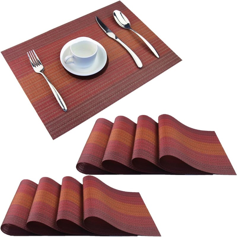 pigchcy Placemats Set of 8 Washable Durable Placemat Vinyl Heat Resistant Non-Slip Table Mats Indoor Outdoor (Scarlet Red) - Image 1