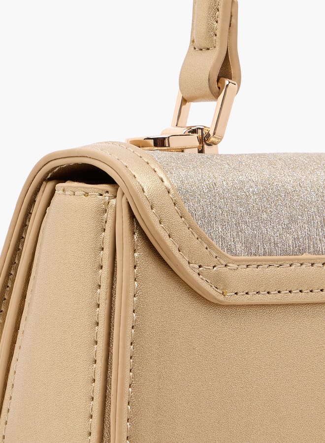 Flora Bella By Shoexpress Women Panelled Satchel Bag with Detachable Strap and Button Closure  - Image 5