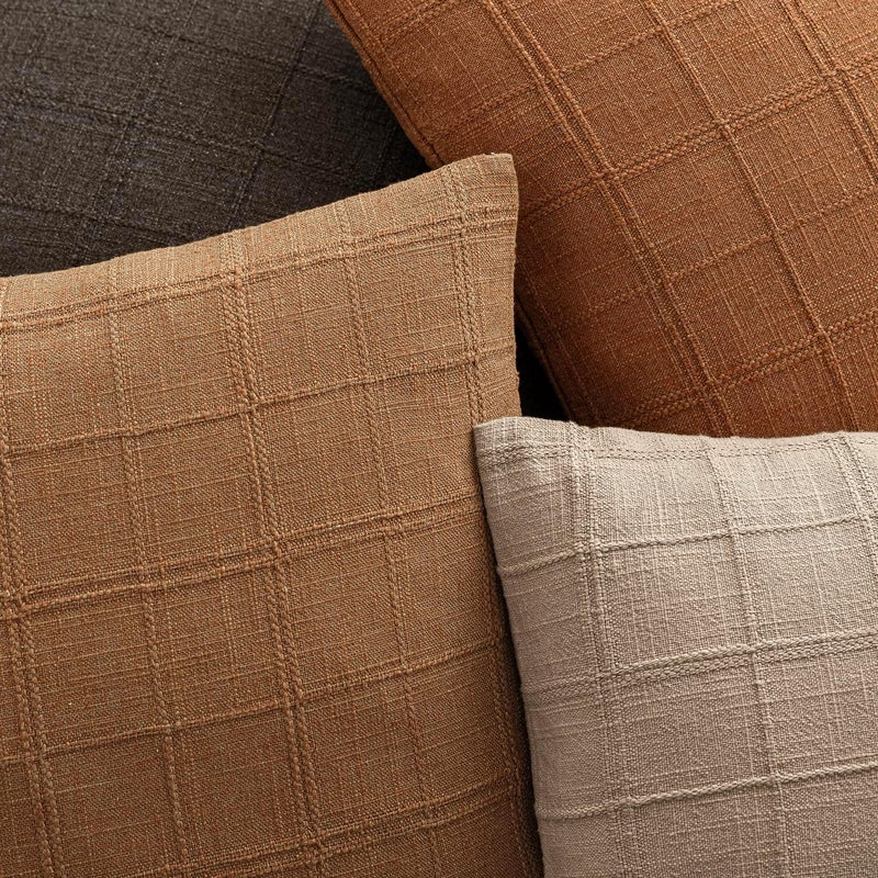 Foindtower Set of 1 Decorative Linen Check Throw Pillow Cover Neutral Farmhouse Vintage Cushion Cover Modern Boho Home Decor for Sofa Chair Couch Bedroom Living Room,16×16 Inch,Brick - Image 4