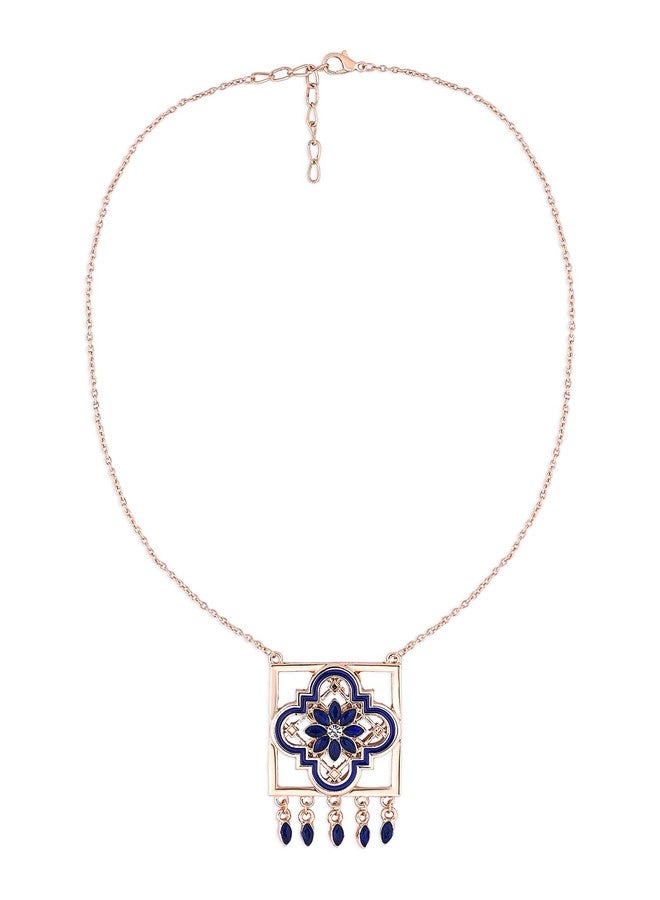 Ami Blue Enamel Dazzling Stones Embellished Statement Pendant and Chain For Women-ZPFK20429 - Image 1