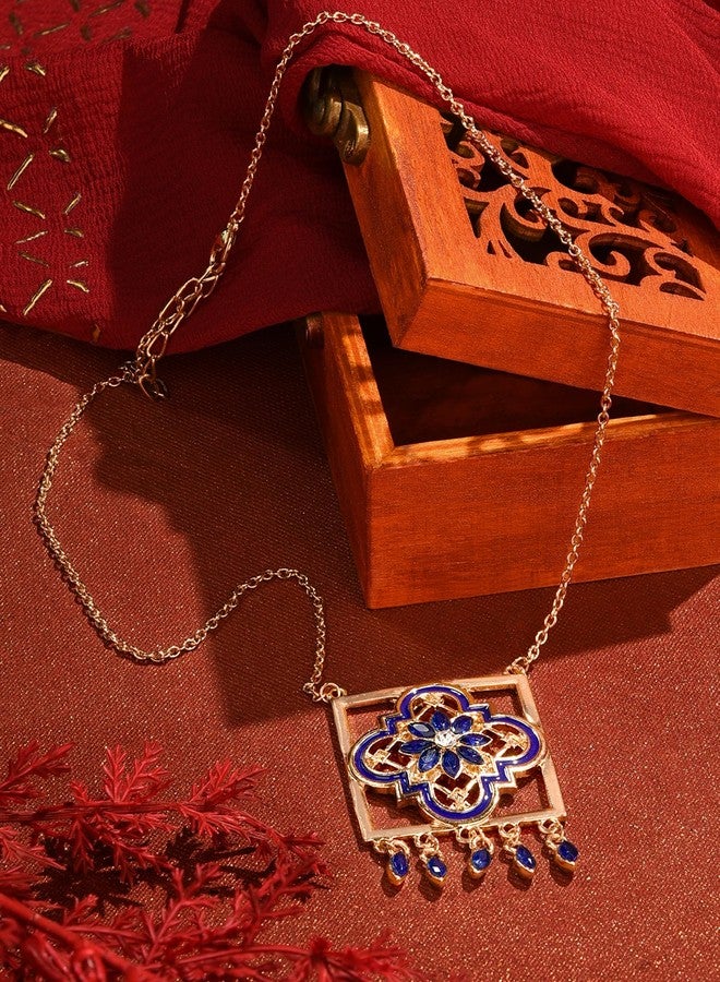 Ami Blue Enamel Dazzling Stones Embellished Statement Pendant and Chain For Women-ZPFK20429 - Image 2