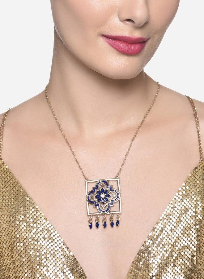 Ami Blue Enamel Dazzling Stones Embellished Statement Pendant and Chain For Women-ZPFK20429 - Image 3