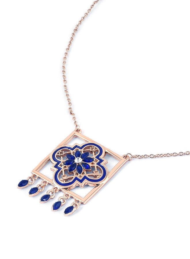 Ami Blue Enamel Dazzling Stones Embellished Statement Pendant and Chain For Women-ZPFK20429 - Image 4