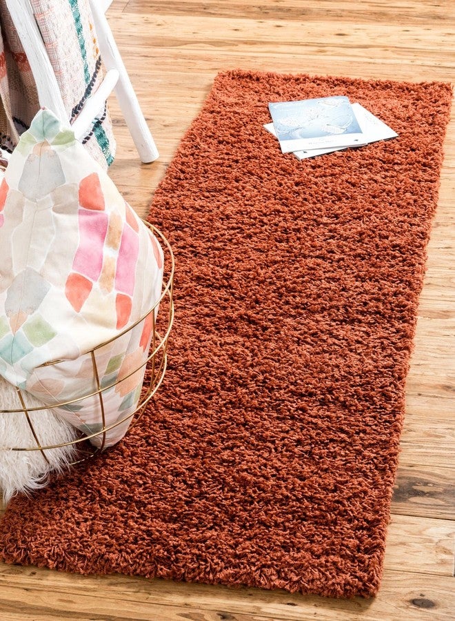 يونيك لوم سجادة ممر من مجموعة Unique Loom Solid Shag Collection Terracotta مقاس 2 × 6 (2' 2" × 6') - Image 1