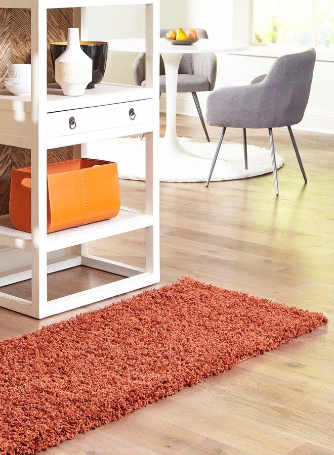 يونيك لوم سجادة ممر من مجموعة Unique Loom Solid Shag Collection Terracotta مقاس 2 × 6 (2' 2" × 6') - Image 3