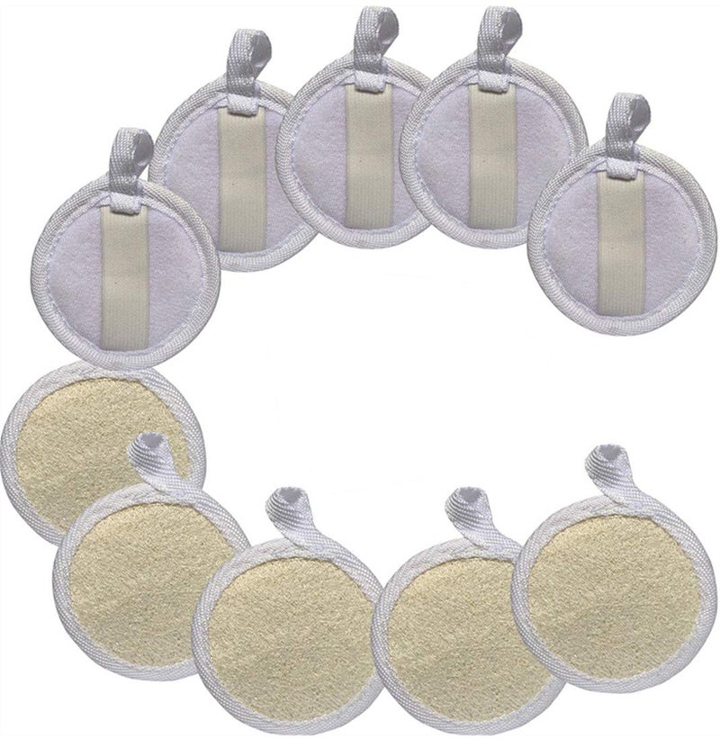 Tegelrying Loofah Sponge Exfoliating Facial Cleaning Pads,10 Packs Natural Loofa Face Scrubber Large Cleanser for Men Women Bath Spa Cleansing,3.15 Inches Dia - Image 1