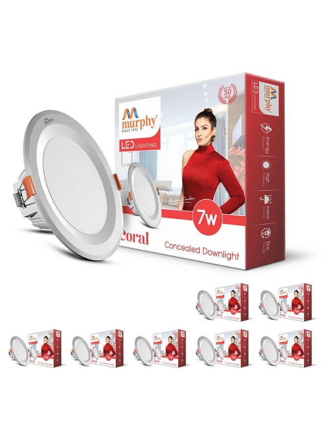 Murphy Polycarbonate Body 7W Coral LED Warm White Round Panel Conceal Down Light | Pack of 8 | Long-Lasting & Flicker-Free LED Light | Suited for 3 Inch Junction Box - Image 1