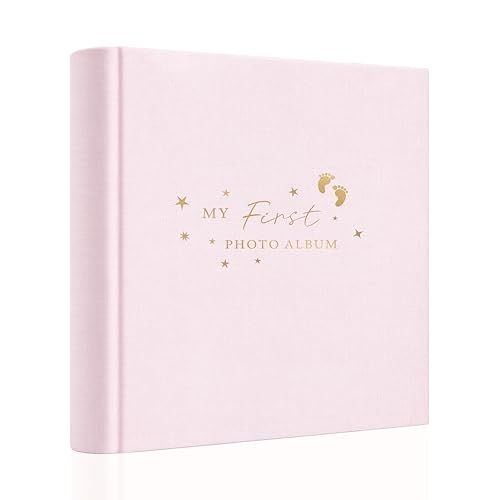 Holoary Baby Photo Album 4x6 100 Photos with Writing Area, 100 Pockets 4x6 Picture Album, Linen Fabric Cover Picture Book for Photos, Baby Photo Albums Hot Stamping Cover(Pink) - Image 1