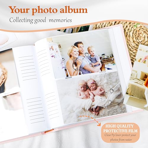 Holoary Baby Photo Album 4x6 100 Photos with Writing Area, 100 Pockets 4x6 Picture Album, Linen Fabric Cover Picture Book for Photos, Baby Photo Albums Hot Stamping Cover(Pink) - Image 5