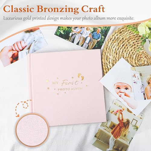 Holoary Baby Photo Album 4x6 100 Photos with Writing Area, 100 Pockets 4x6 Picture Album, Linen Fabric Cover Picture Book for Photos, Baby Photo Albums Hot Stamping Cover(Pink) - Image 3