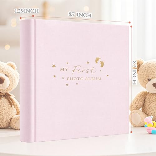 Holoary Baby Photo Album 4x6 100 Photos with Writing Area, 100 Pockets 4x6 Picture Album, Linen Fabric Cover Picture Book for Photos, Baby Photo Albums Hot Stamping Cover(Pink) - Image 2
