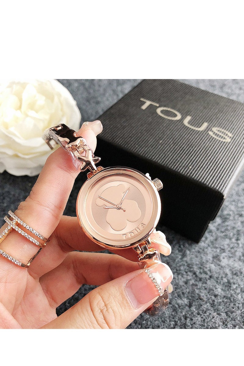 TOUS Rose Gold - Tone Bear Dial Watch: Stylish Linked Strap