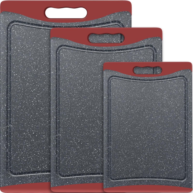 Extra Large Cutting Boards Plastic Cutting Boards for Kitchen Set of 3 Cutting Board Set Dishwasher Chopping Board with Juice Grooves EasyGrip Handles Red Empune